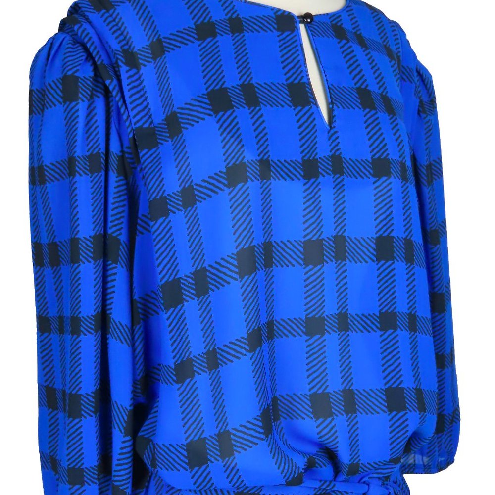 Vintage 80s Blue Black Plaid Dress 2X Plus Size - Picture 7 of 14